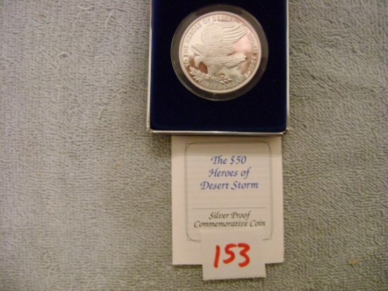1 - 1991 $50 Silver Heroes of Desert Storm Silver Proof Comm coin