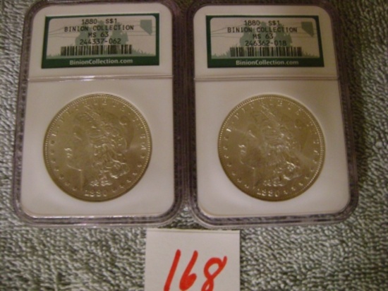 2 - 1880 Binion Morgan dollar Coll. MS 63