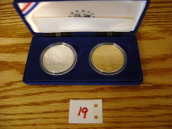 1 - 1988 America in Space $1 silver & Bronze coin set