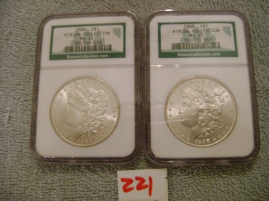 2 - 1888 Binion Morgan dollar Coll. MS 65