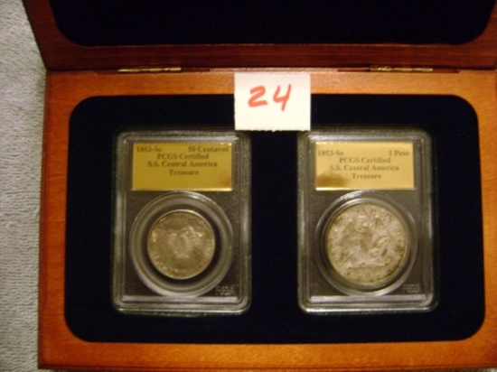 1 -1853 set of PCGS Certified SS Central   America 50 - Centavos and 1 Peso