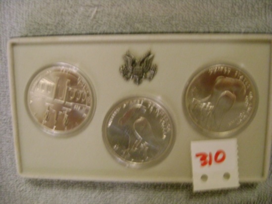 1 - 1984 UNC Olympic Silver dollars 3-coins P-D-S Brown Box