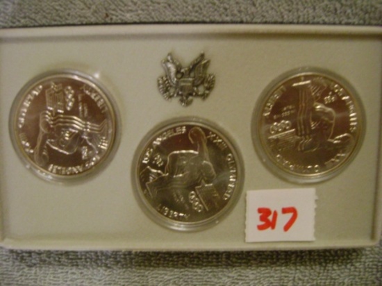 1 - 1983 UNC Olympic Silver Dollars 3 coin set P-D-S