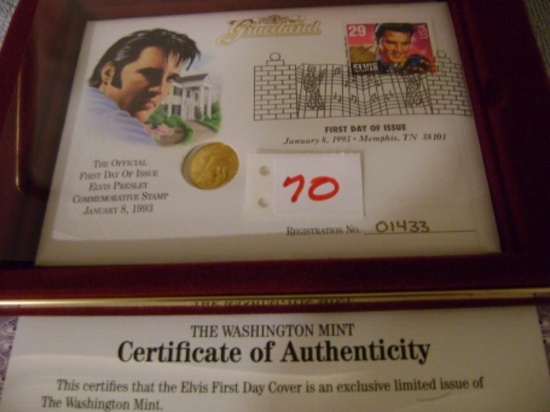 1 January 8 1993 First Day of Issue Elvis Presley Comm Stamp and ¼ oz Gold Coin