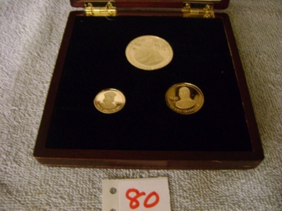 1 - 1492/1992 500th Anniv Discovery of America 3 gold coin set, 1oz, 1/2oz, 1/5oz