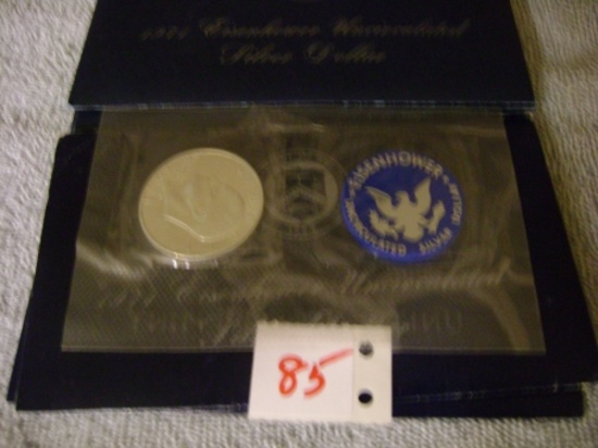 6 - 1971 S Ike BU Silver dollar in blue envelopes