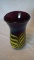 Purple vase w/ yellow pulled feather Ive Porter 1980 5.5”x3.5”