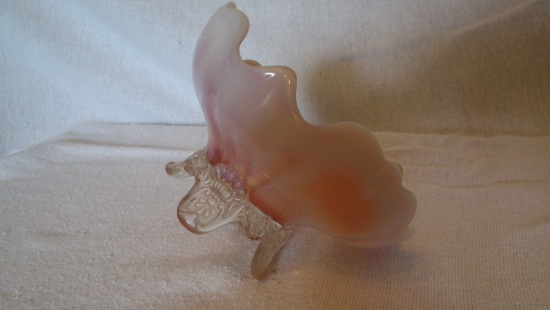 Peach opal footed dish 3”x6”