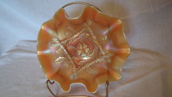 Peach opal sticks & flowers dish 3”x8.5”	