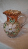 Marigold painted flowers pitcher 9.5”x6”