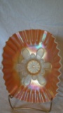 Peach opal flowers ruffled bowl 5”x10”	