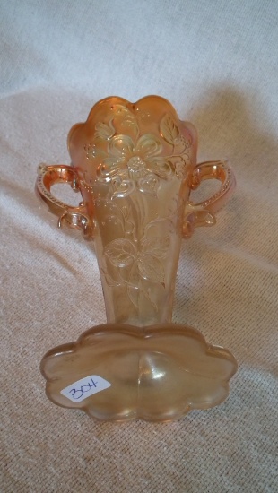 Marigold flowers handled vase 6.5”x3”