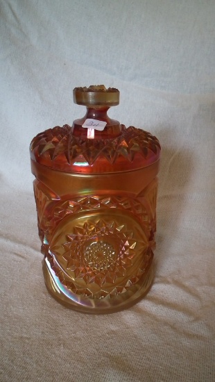 Marigold cut glass lidded canister 8”x5”