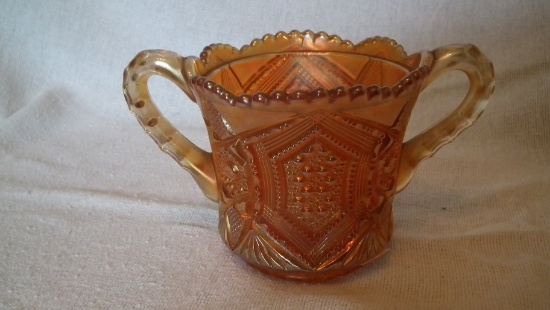 Marigold cut glass handled dish/vase 4”x4”