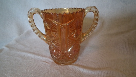 Marigold cut glass handled vase 5.5”x4”