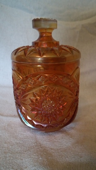 Marigold cut glass lidded canister 6.5”x4”