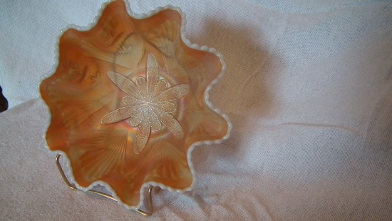 Peach opal white flower serving bowl 4”x10” with 6 bowls 2”x5.75”