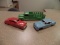 Group of 3 Tootsie Toys (Fire chief Car, Blue Ford Thunderbird, Green Rack Truck)