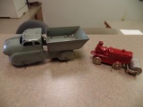 Small tin dump truck & mini red road roller