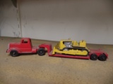 Tootsie Toy, low boy truck & trailer w/dozer