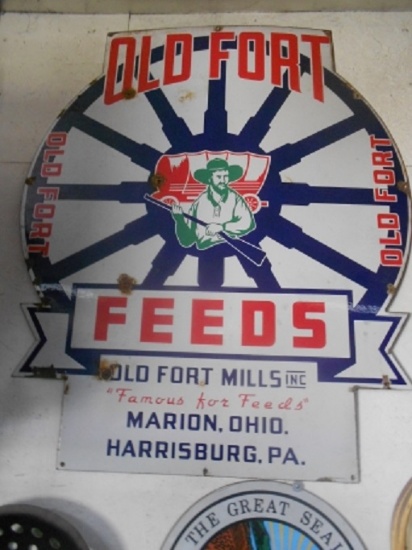 Old Fort Feeds, Marion, Oh – porcelain sign
