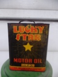 2 gal. Lucky Star Motor Oil rectangular can – handle dented