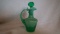 Green opalescent to handle cruet, crackle pattern, wavy top, stopper, 6 1/8”H x 3 7/8”W