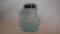 Blue opalescent sugar shaker, daisy & fern pattern, 4.5”H x 4.75”W