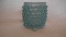 Blue opalescent footed toothpick holder, hobnail pattern, 2 3/8”H x 2 3/8”W