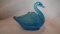 Blue swan candy dish, a few light scratches inside near the tail section, 3.75”H x 2.75”W