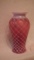Cranberry opalescent vase, diamond optic pattern, unmarked Fenton, 10”H x 3.75”W