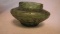 Green art glass bowl, crackle pattern, several chips at top, 3”H x 5.5”W