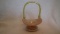 Yellow, pink handled basket, marked Gibson 1986, 4 3/8”H x 3 5/8”W