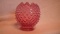 Cranberry opalescent rose bowl, hobnail pattern, unmarked Fenton, 4”H x 4”W