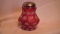 Cranberry opalescent shaker, coin spot pattern, unmarked Fenton, 4.5”H x 3.5”W