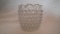 White opalescent votive candle holder, hobnail pattern, crimped top, 2.5”H x 2 7/8”W