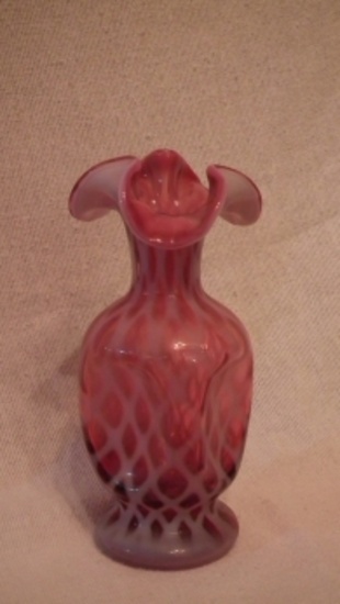 Cranberry opalescent vase,