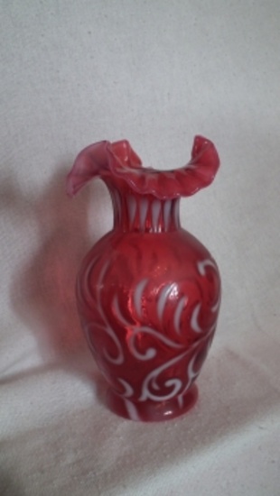 Cranberry opalescent vase