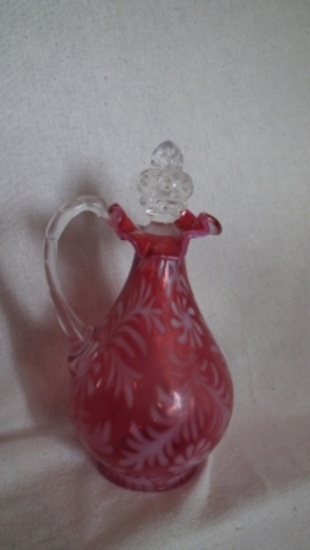 Cranberry opalescent pitcher cruet