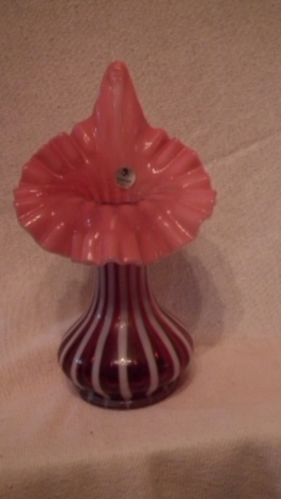 Cranberry opalescent tulip vase