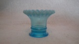 Blue opalescent on blue toothpick holder, crimped top, 1.75”H x 2”W