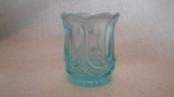 Aqua blue with white opalescent top toothpick holder,