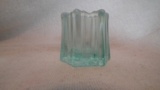 Light blue opalescent toothpick holder, unreadable maker mark on bottom, 2 1/8”H x 2 3/8”W