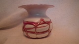 Red on white spittoon, marked Gibson 1984, 4 5/8”H x 5.5”W