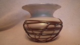 Purple-brown spittoon, marked Gibson 1984, has Gibson sticker, 4 7/8”H x 5.75”W