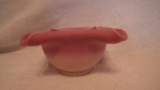 Pink & cream satin glass candy dish, stamped Fenton, 2 7/8”H x 6 5/8”W