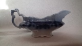 Flow blue gravy boat and platter,