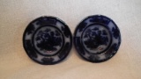 2 flow blue saucers,