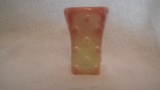 Pink & yellow toothpick holder, marked Gibson 1999, 3”H x 1 7/8”W