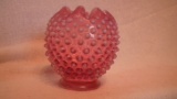 Cranberry opalescent rose bowl, hobnail pattern, unmarked Fenton, 4”H x 4”W